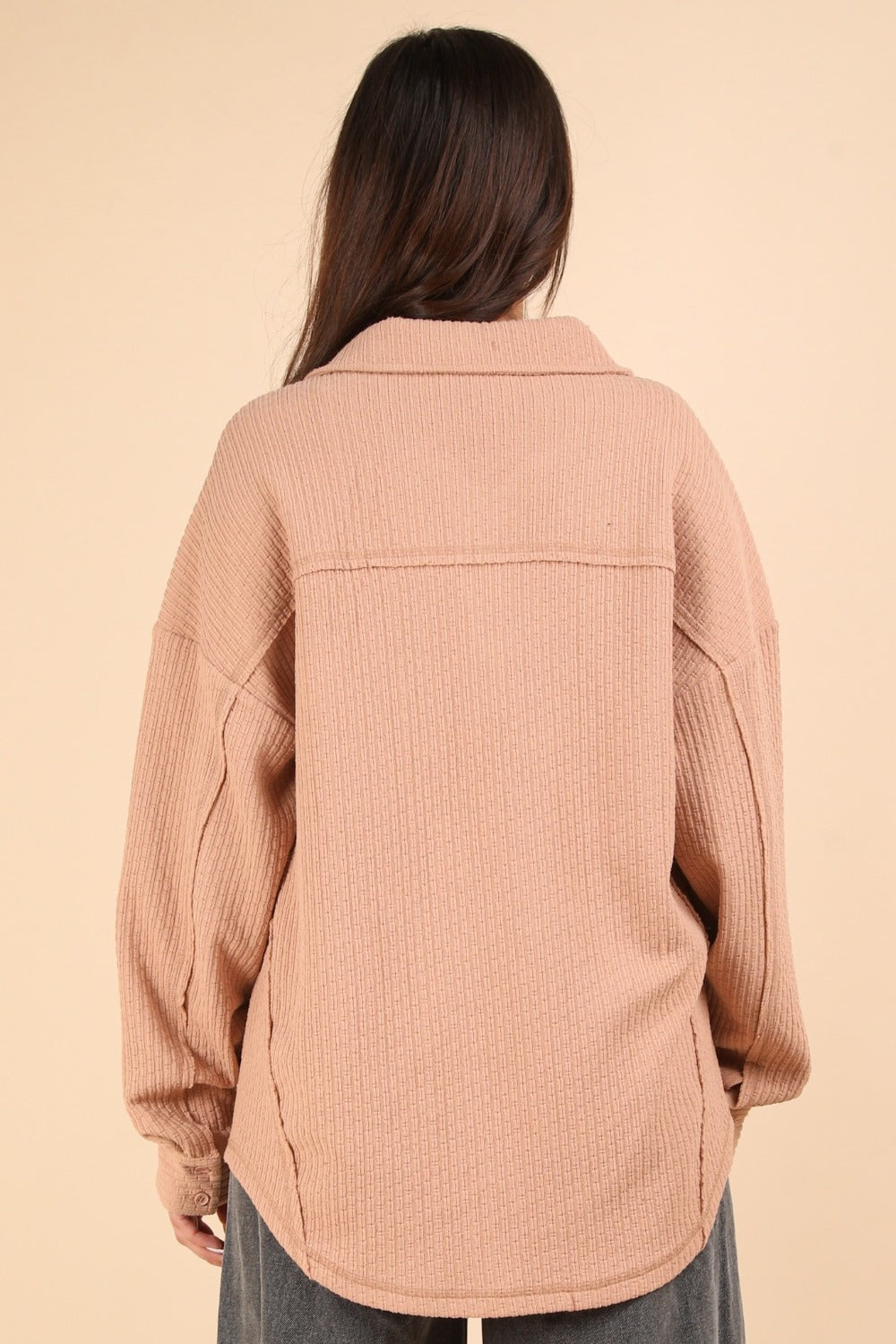 VERY J I'm Covered Button Down Textured Knit Shacket in Blush