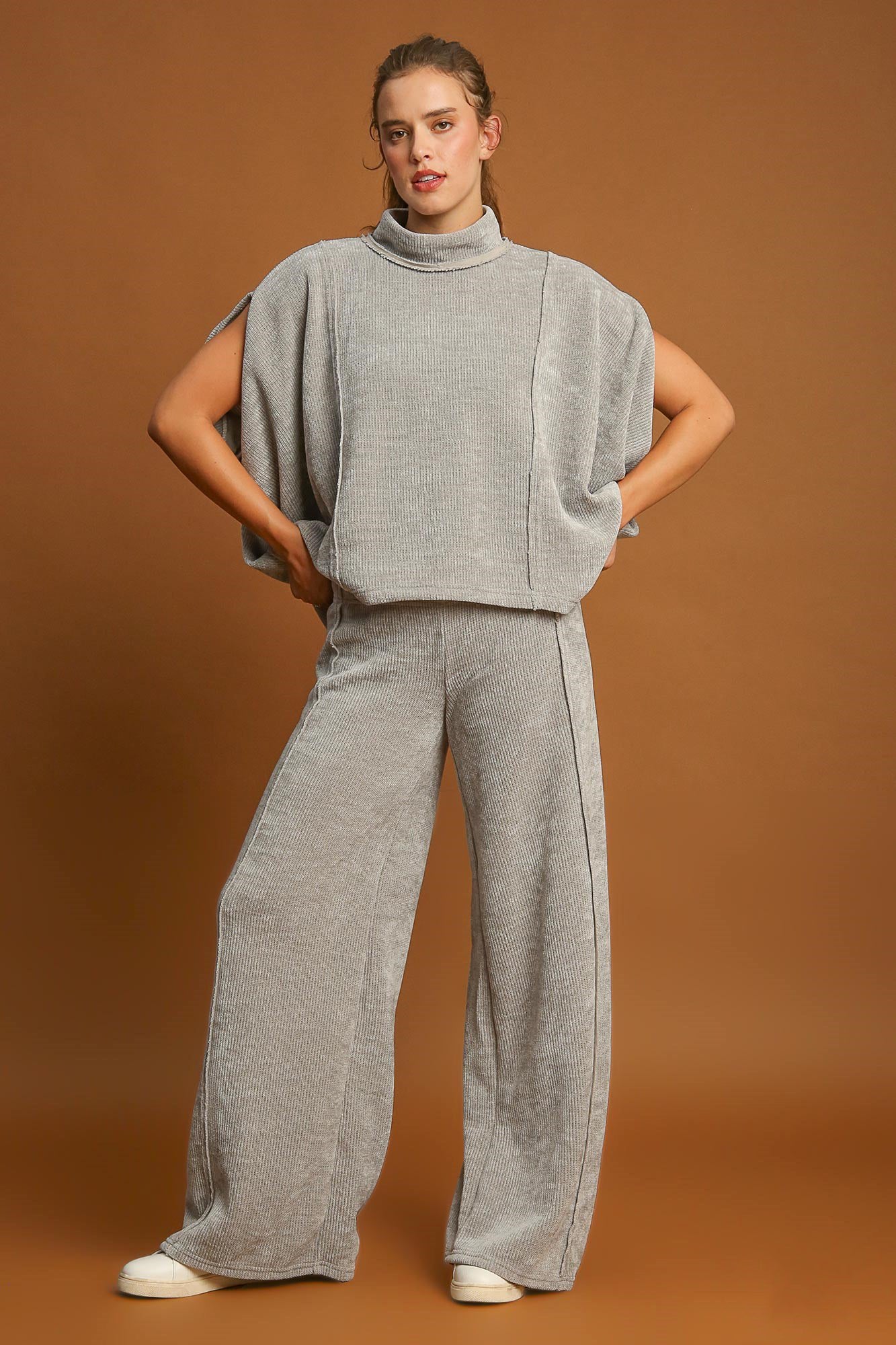 Umgee Breezy and Beautiful Elastic Waist Wide Leg Pants in Light Gray