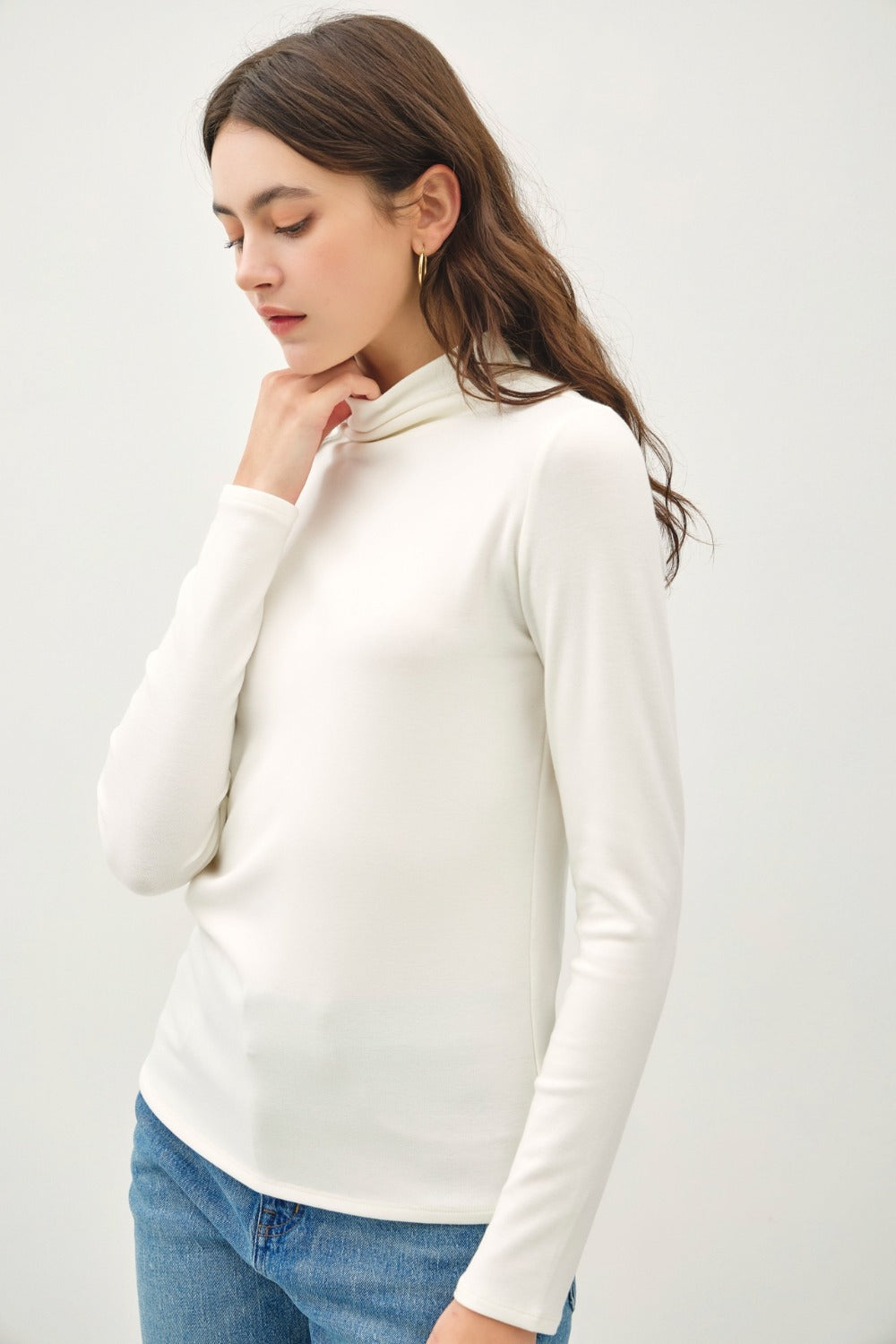 Be Cool Finding My Balance Mock Neck Long Sleeve T-Shirt in Ivory