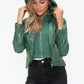 Snobbish Embrace The Day Faux Leather Zip Up Drawstring Hooded Jacket in Sage