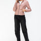 Snobbish Embrace The Day Faux Leather Zip Up Drawstring Hooded Jacket in Mauve