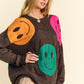 Davi & Dani Cozy Vibes & Big Smiles Contrast Oversize Sweater in Dark Brown