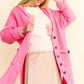 Davi & Dani Warm Me Up Side Slit Button Up Hooded Cardigan in Pink