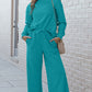 Double Take Let's Slow Down Textured Long Sleeve Top and Drawstring Pants Set