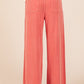 Mittoshop Vintage Dreamin' Mineral Wash French Terry Drawstring Wide Leg Pants in Orange-Red