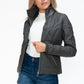 YMI Fuzzy Feels Faux Layered Double-Zipper Jacket with Fuzzy Hood in Charcoal