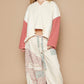 POL Standout Charm Waffle-Knit Contrast Notched Neck Long Sleeve Knit Top in Cream Multicolor