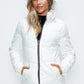 How Dare U Embrace The Chill Pocketed Zip Up Puffer Jacket with Removable Hood in White