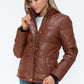 YMI Cozy Perfection Pocketed Zip Up Turtleneck Puffer Jacket in Brandy