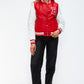 Love Me Now Bring The Love PU Leather Contrast Snap Down Bomber Jacket in Red/Wine