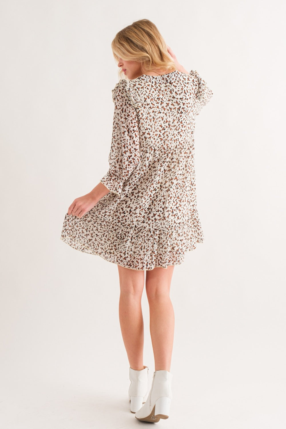 And The Why Wild Thing Leopard Ruffle Hem Woven Mini Dress