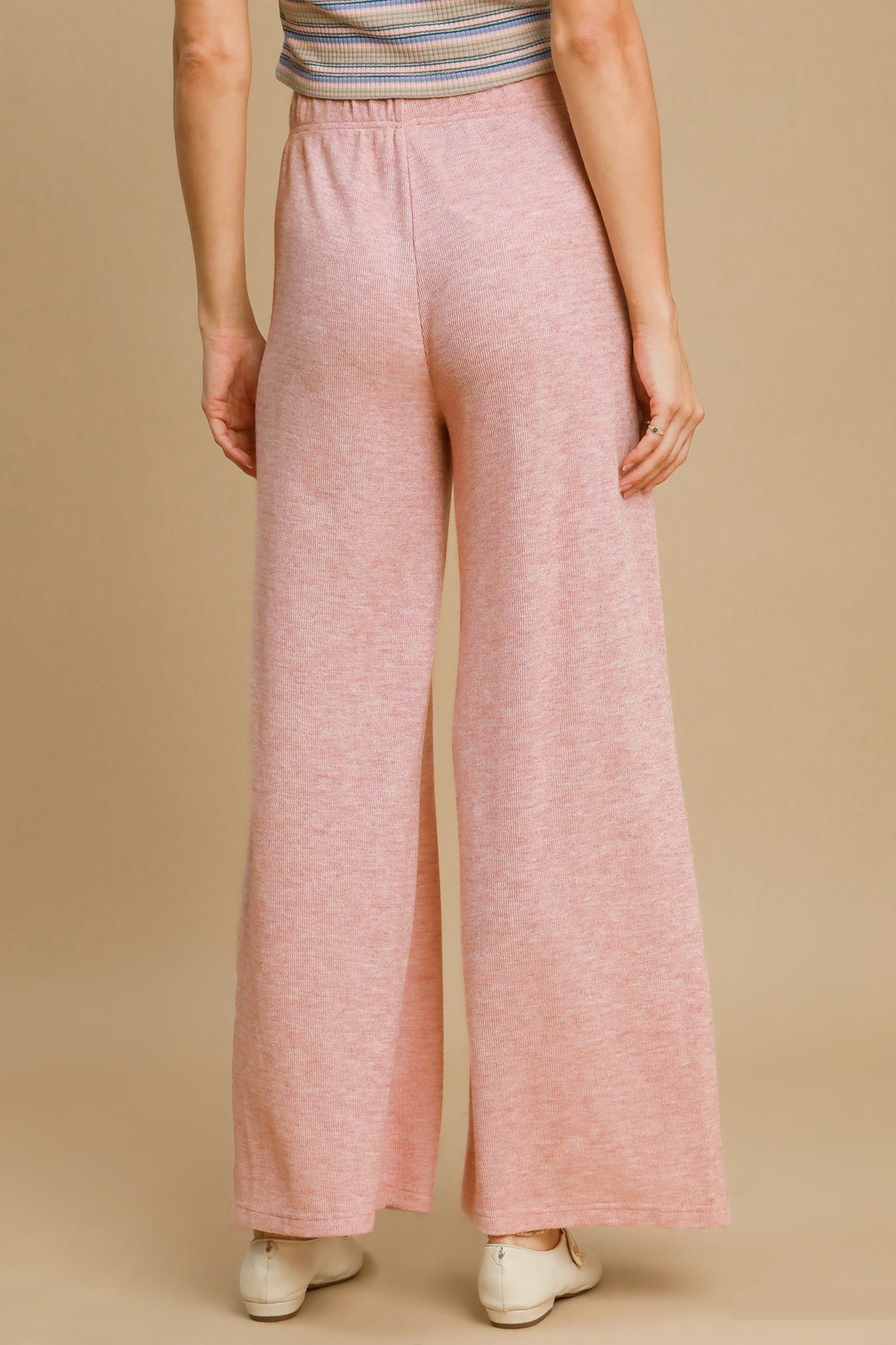 Umgee Wide Leg Vibes Elastic Waist Wide Leg Knit Pants in Dusty Pink