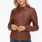 Snobbish Born To Ride PU Leather Biker Jacket with Side Zip Pockets in Brandy