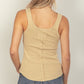 VERY J Vintage Skies Washed Ribbed Tank Top with Placket Detail in Beige