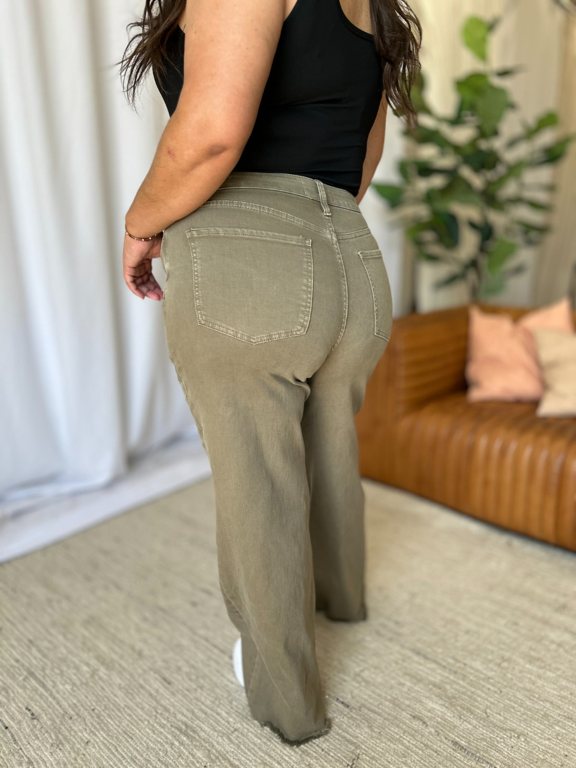 RFM Dani High Rise Garment Dye Wide Leg Jeans in Sage