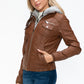 YMI Hooded and Happy Removable Faux Layered Multi-Pocket Jacket with Fuzzy Hood in Rust