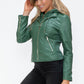 Snobbish Embrace The Day Faux Leather Zip Up Drawstring Hooded Jacket in Sage