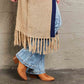 Angel Wings Fall, I'm Ready Geometric Fringe Hem Open Front Duster Cardigan