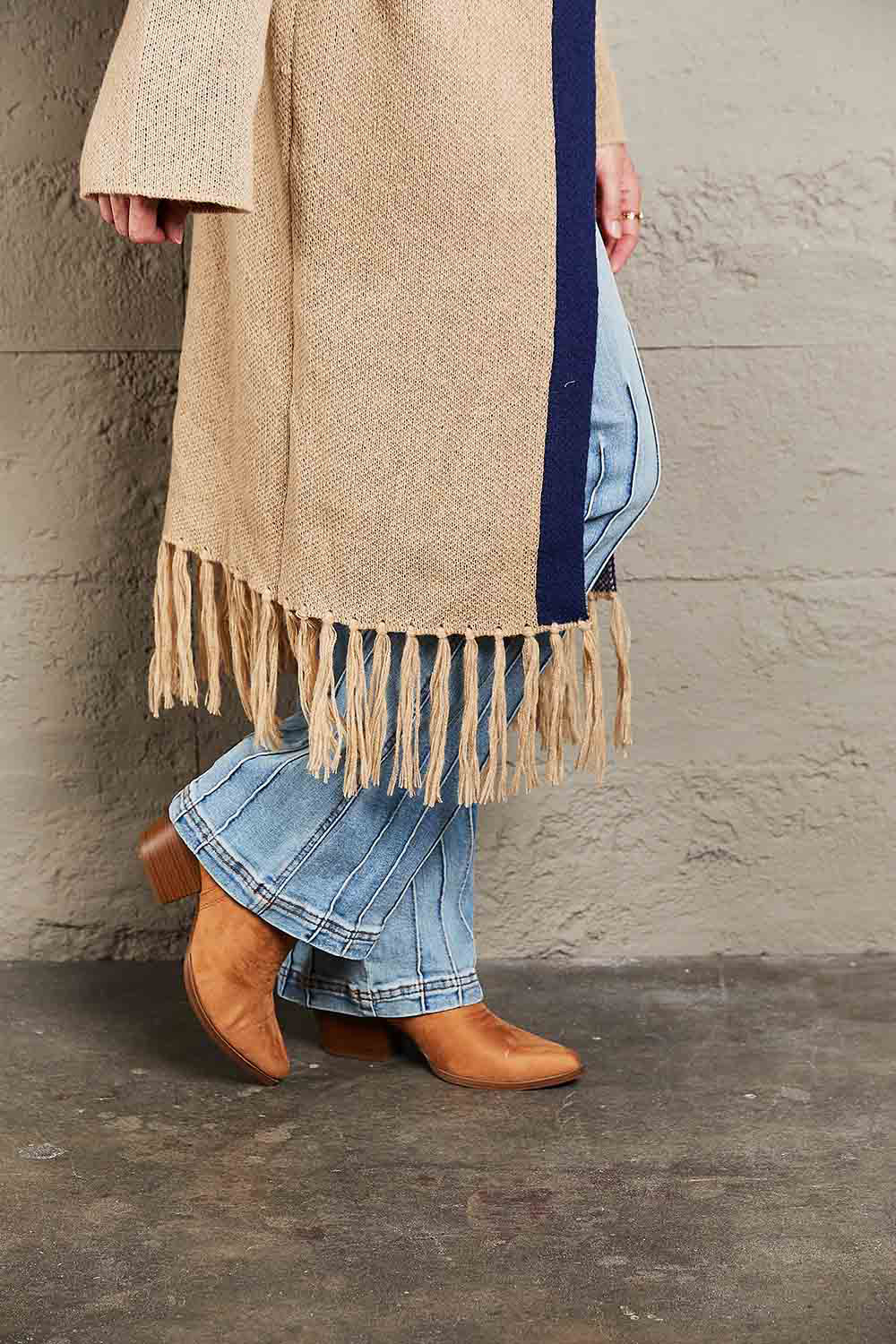 Angel Wings Fall, I'm Ready Geometric Fringe Hem Open Front Duster Cardigan