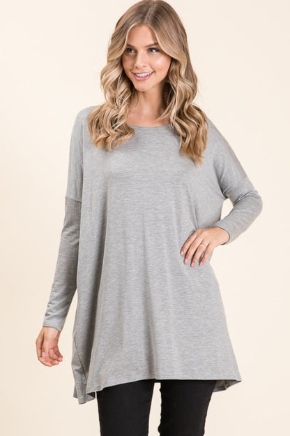 BOMBOM A Bright Day Long Sleeve Oversized Top in Heather Gray