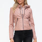 Snobbish Embrace The Day Faux Leather Zip Up Drawstring Hooded Jacket in Mauve