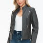 Snobbish Ready To Own The Night Faux Leather Zip Up Mock Neck Jacket in Charcoal