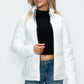 How Dare U Embrace The Chill Pocketed Zip Up Puffer Jacket with Removable Hood in White