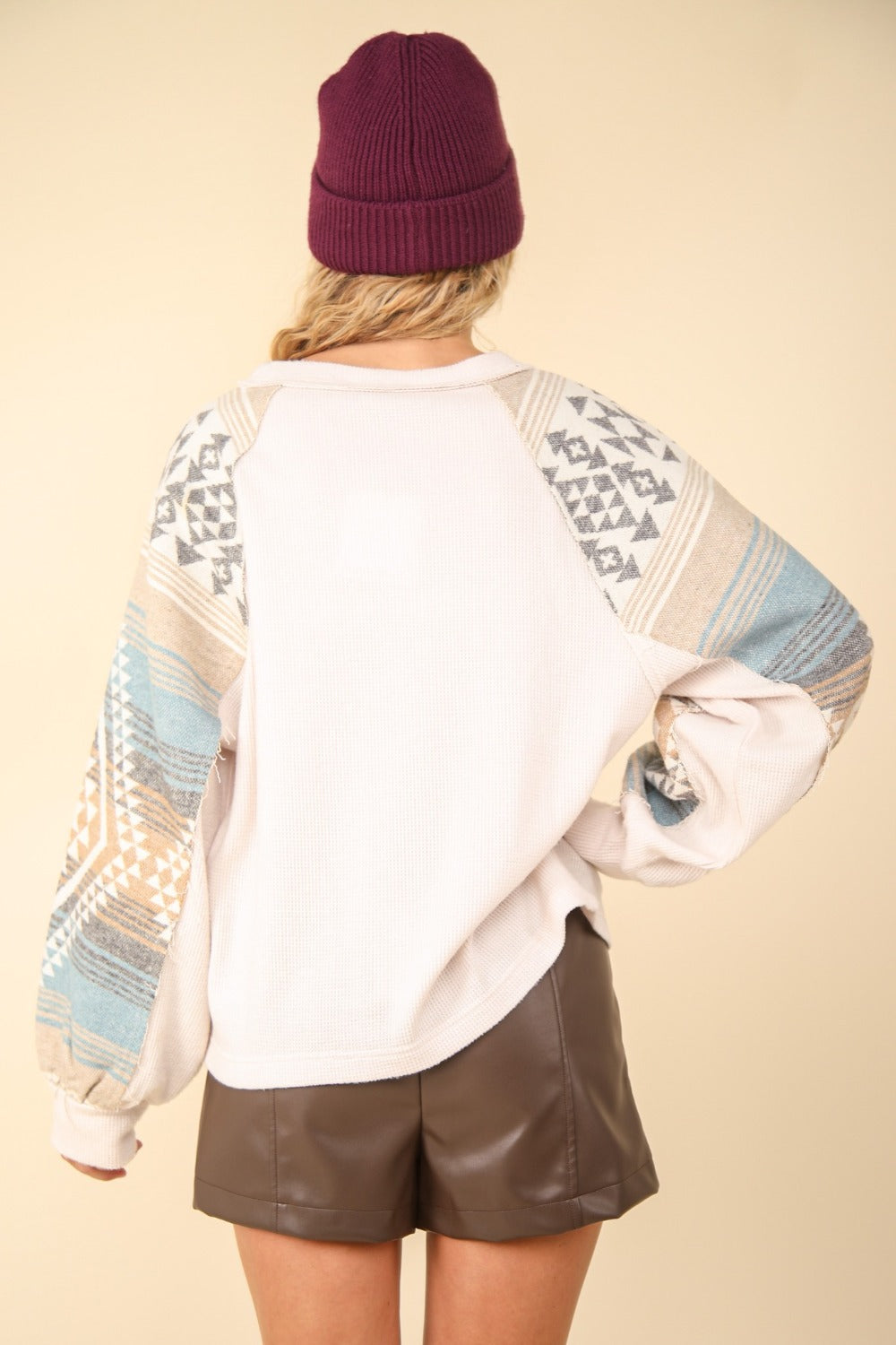 VERY J Steal The Show Printed Long Sleeve Knit Top in Cream