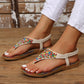 Beaded Summer Bliss PU Leather Open Toe Sandals