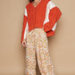 POL Quilted Joy Cable Knit Quilting Patch V-Neck Contrast Sweater in Orange