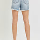 RISEN Olivia High Rise Side Step Hem Denim Shorts in Light