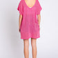 GeeGee Give Me My Hot Pink Short Sleeve Side Slit Knit Cover Up Dress