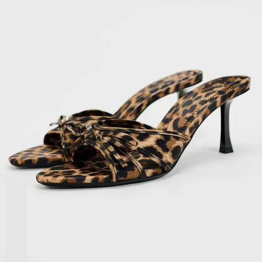 Here, Kitty Bow Leopard Kitten Heel Sandals