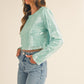 MABLE Bringing The Glitz Shoulder Padded Sequin Crop Top in Mint