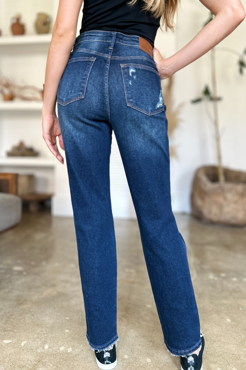 Judy Blue Nana High Waist Rigid Magic Heavy Destroy Straight Jeans