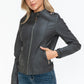 Snobbish Born To Ride PU Leather Biker Jacket with Side Zip Pockets in Charcoal