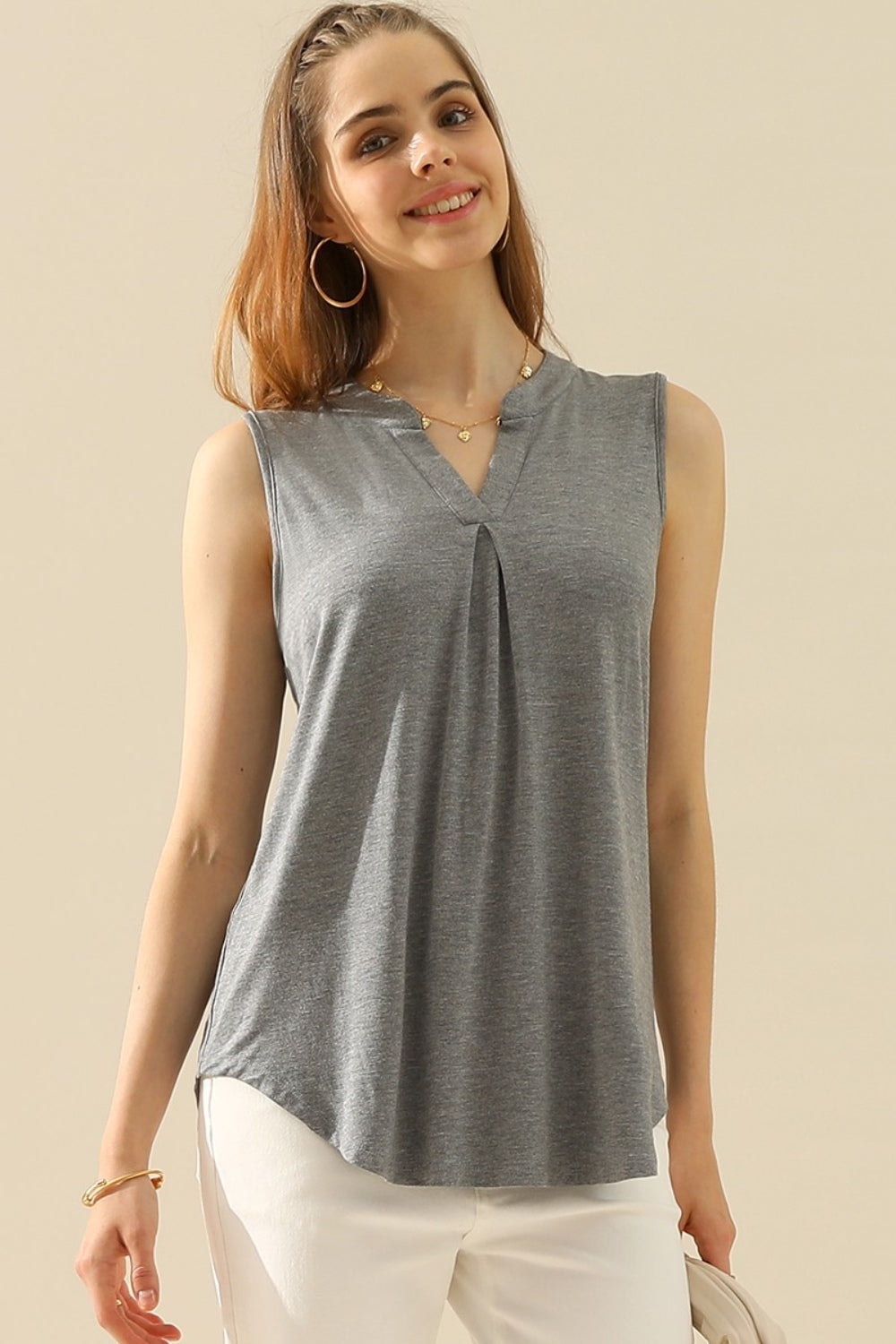 Ninexis Backyard Lights Notched Neck Sleeveless Top