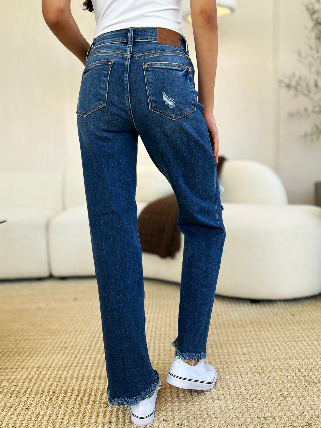 Judy Blue Joanna Mid Rise Distressed Raw Hem Jeans