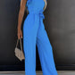 Captivating Muse Ruffled Round Neck Cap Sleeve Jumpsuit with Pockets
