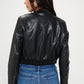 Coalition LA My Go To Bomber Zip Up Cropped Bomber Jacket in Black