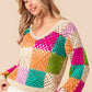 BiBi A World Of Color Multi Color Checkered Long Sleeve Knit Top