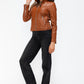 Snobbish Embrace The Day Faux Leather Zip Up Drawstring Hooded Jacket in Camel