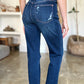 Judy Blue Nana High Waist Rigid Magic Heavy Destroy Straight Jeans