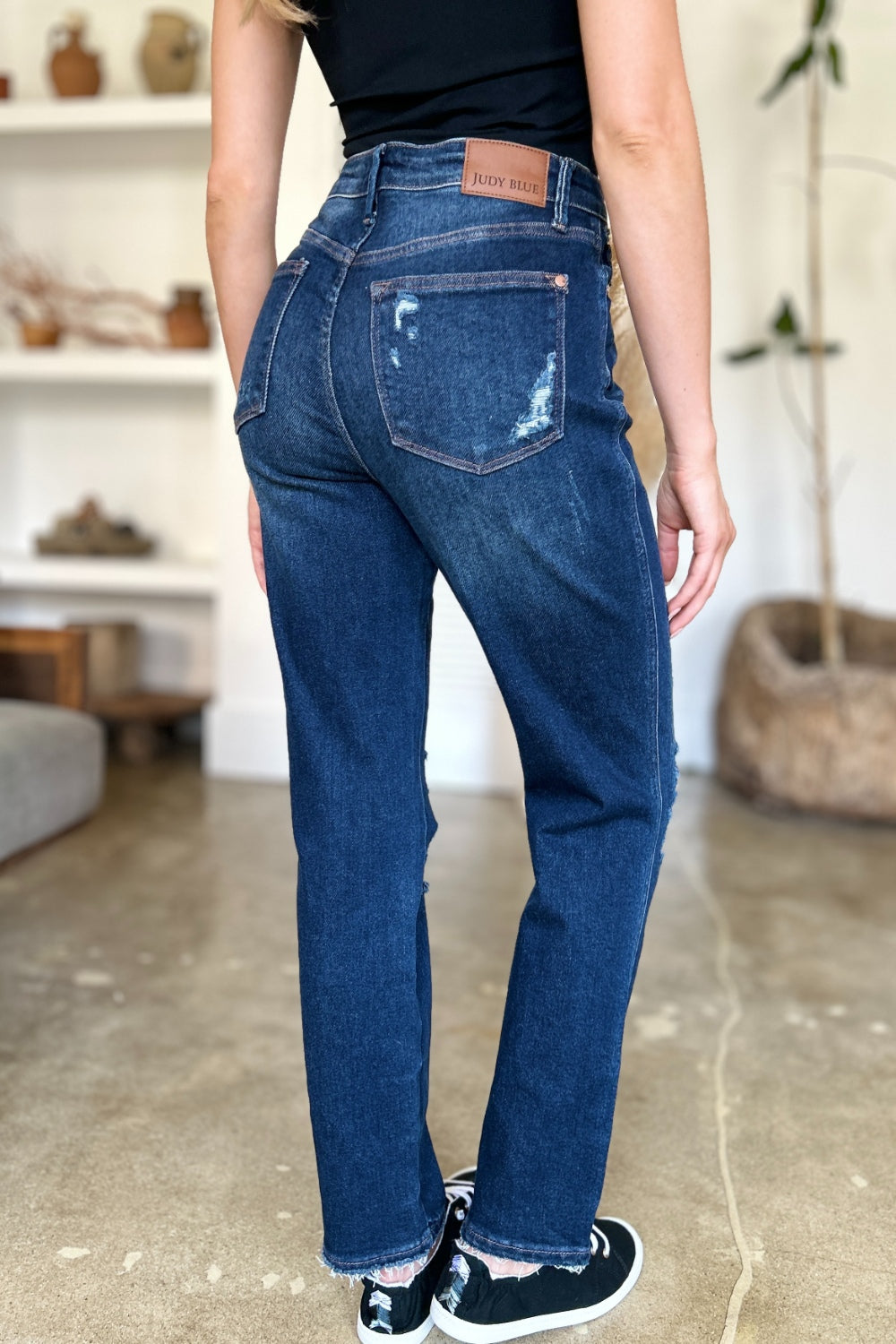 Judy Blue Nana High Waist Rigid Magic Heavy Destroy Straight Jeans