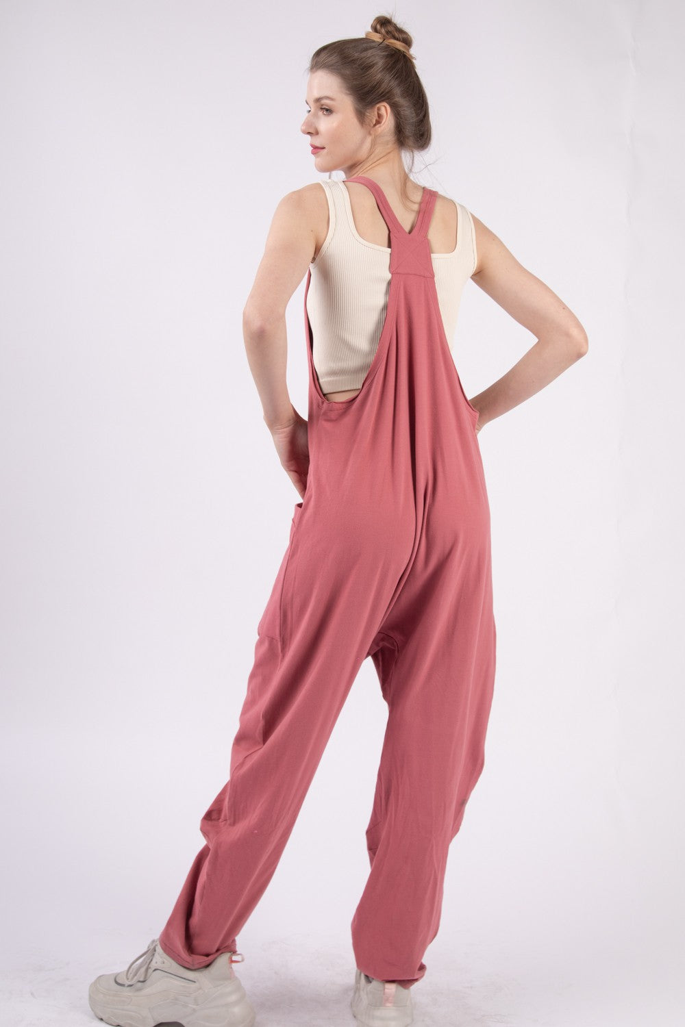VERY J Summer Days Plunge Sleeveless Jumpsuit with Pockets