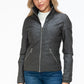 YMI Fuzzy Feels Faux Layered Double-Zipper Jacket with Fuzzy Hood in Charcoal