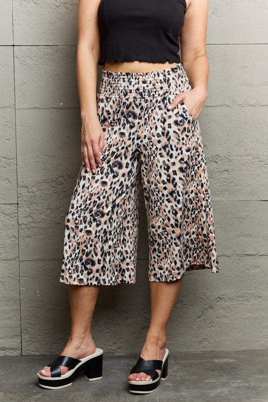 Ninexis Mix It Up High Waist Flowy Wide Leg Pants with Pockets in Leopard