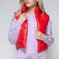 Snobbish A Quilted Touch Zip Up Turtleneck Shiny Quilted Vest in Red