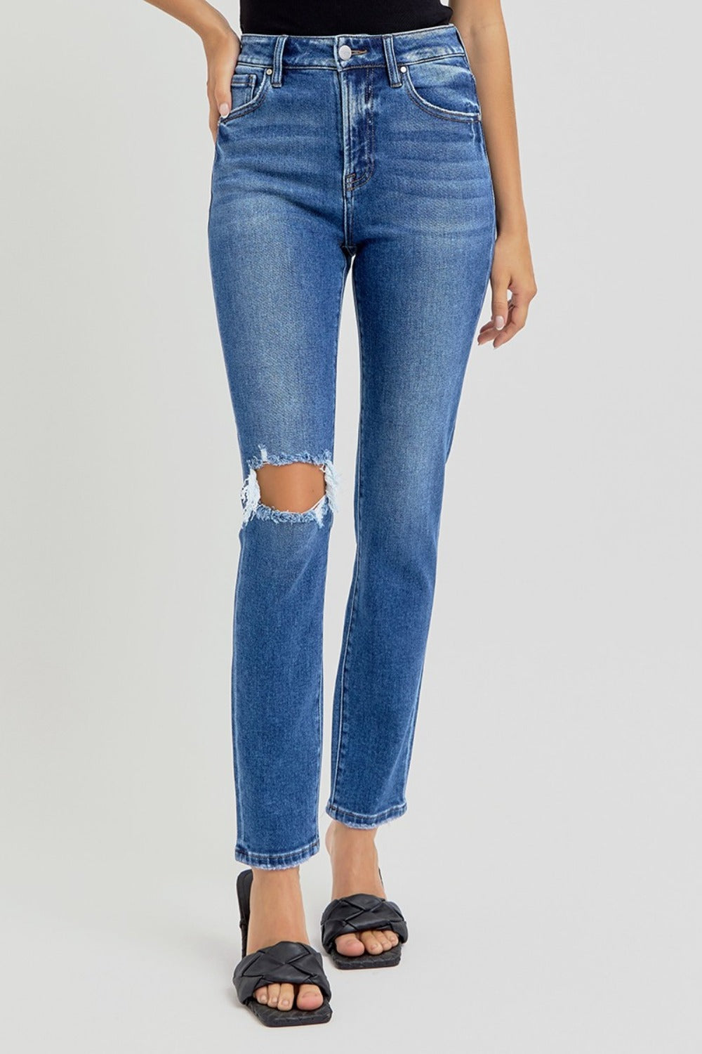 RISEN Ruthie High Rise Ankle Skinny Knee Distressed Jeans