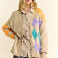 Davi & Dani Cute & Argyle V-Neck Dropped Shoulder Cardigan